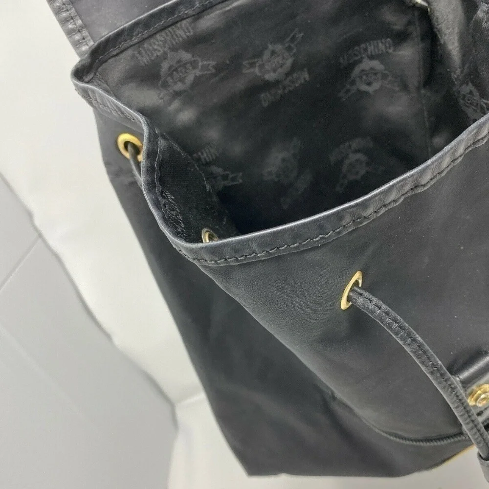 Moschino Black and Gold Nylon Backpack